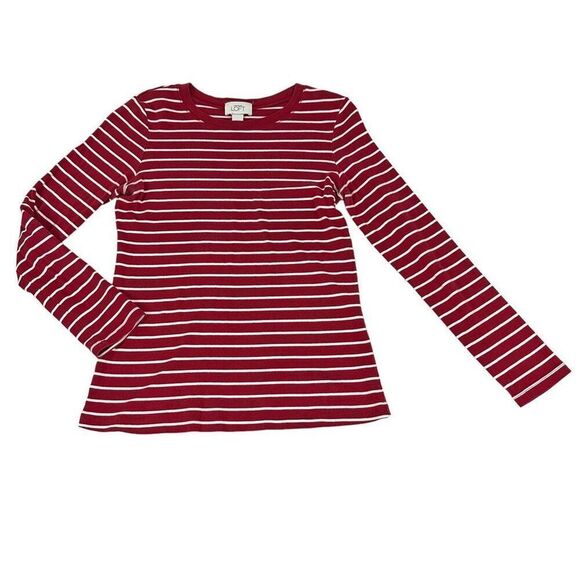 Loft Red Stripe Long Sleeve Tee size Medium - Picture 1 of 4